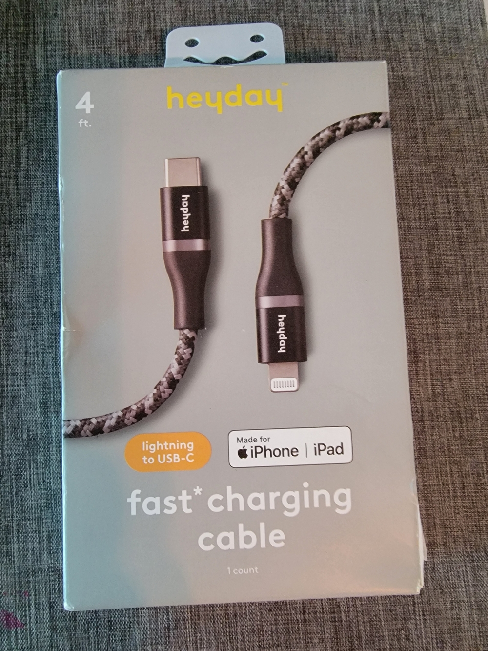 heyday Black & Gray Braided Lightning to USB-C Cable (4 ft)